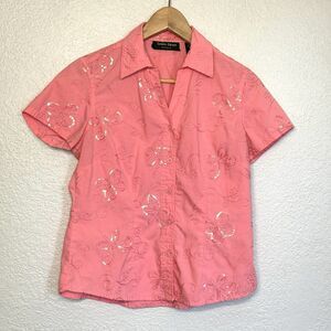 Vintage Shirt Women S Pink Sequin Butterfly Lemon Grass Studio Y2K Whimsy Fairy
